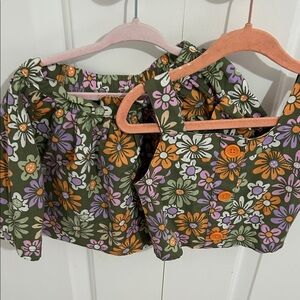 Peanuts Green and Orange Floral Fabric